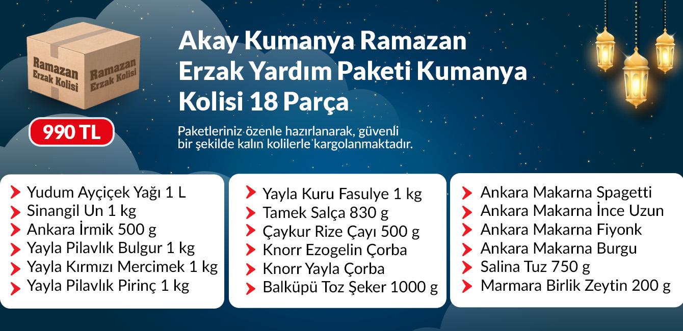 Akay Kumanya Ramazan Erzak Yardım Paketi Kumanya Kolisi 18 Parça
