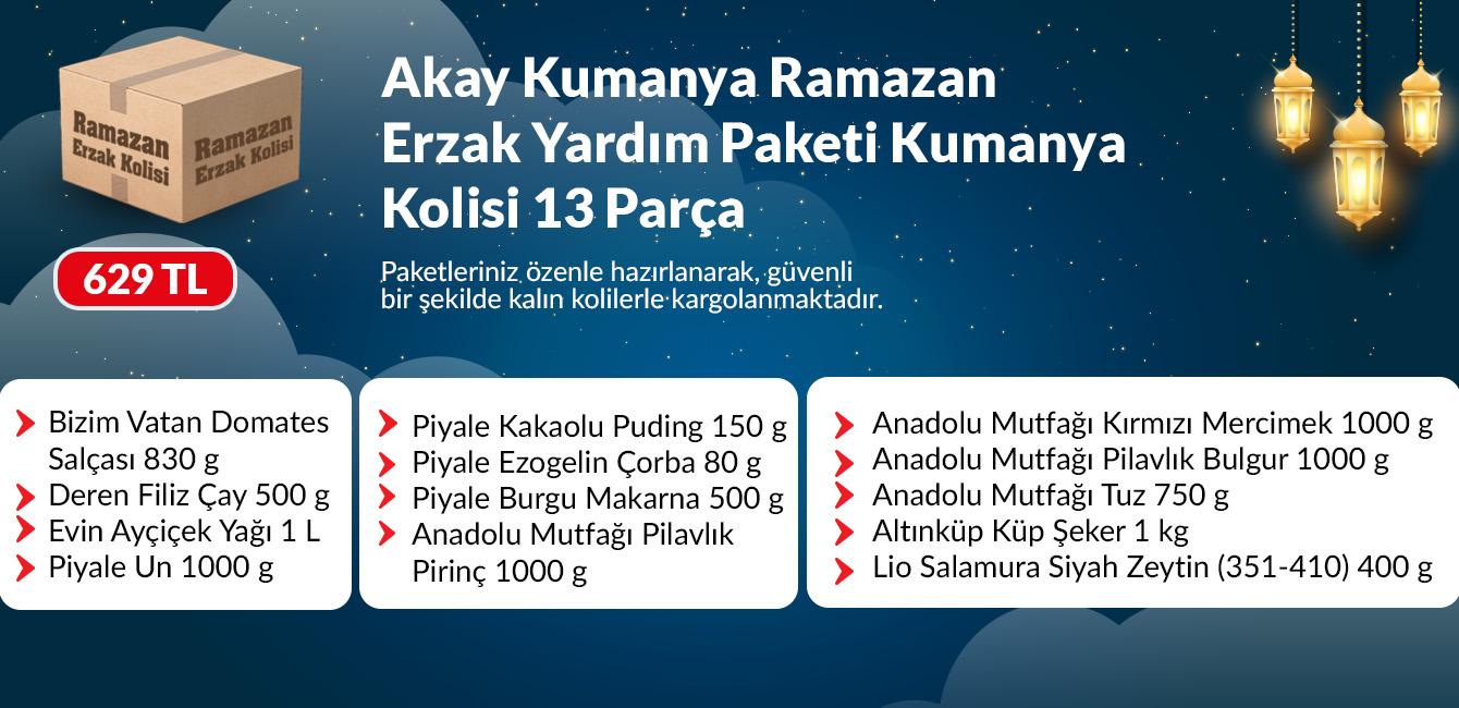 Akay Kumanya Ramazan Erzak Yardım Paketi Kumanya Kolisi 13 Parça