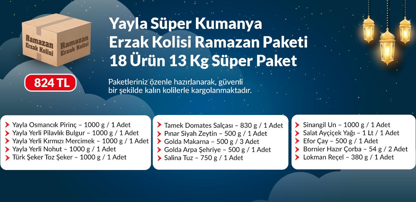 Yayla Süper Kumanya Erzak Kolisi Ramazan Paketi 18 Ürün 13 Kg Süper Paket