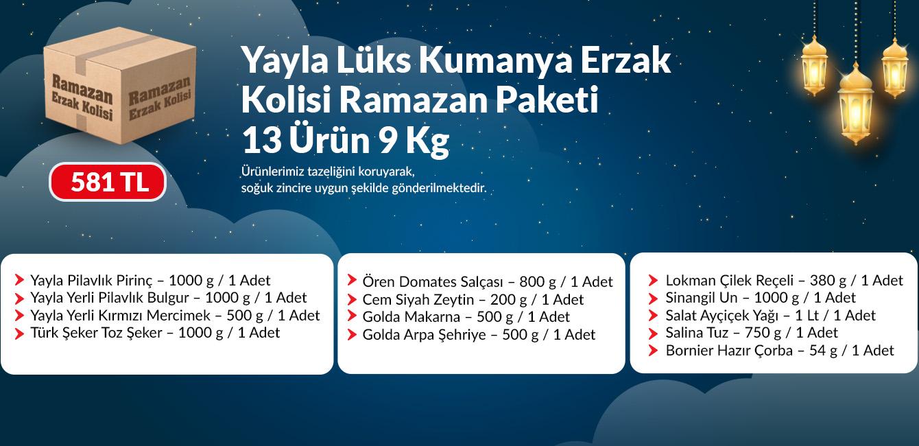 Yayla Lüks Kumanya Erzak Kolisi Ramazan Paketi 13 Ürün 9 Kg