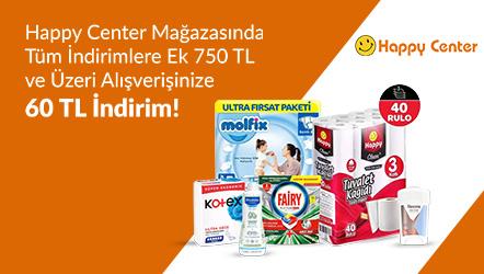 Happy Center Mağazasında Tüm İndirimlere Ek 750 TL ve Üzeri Alışverişinize 60 TL İndirim!