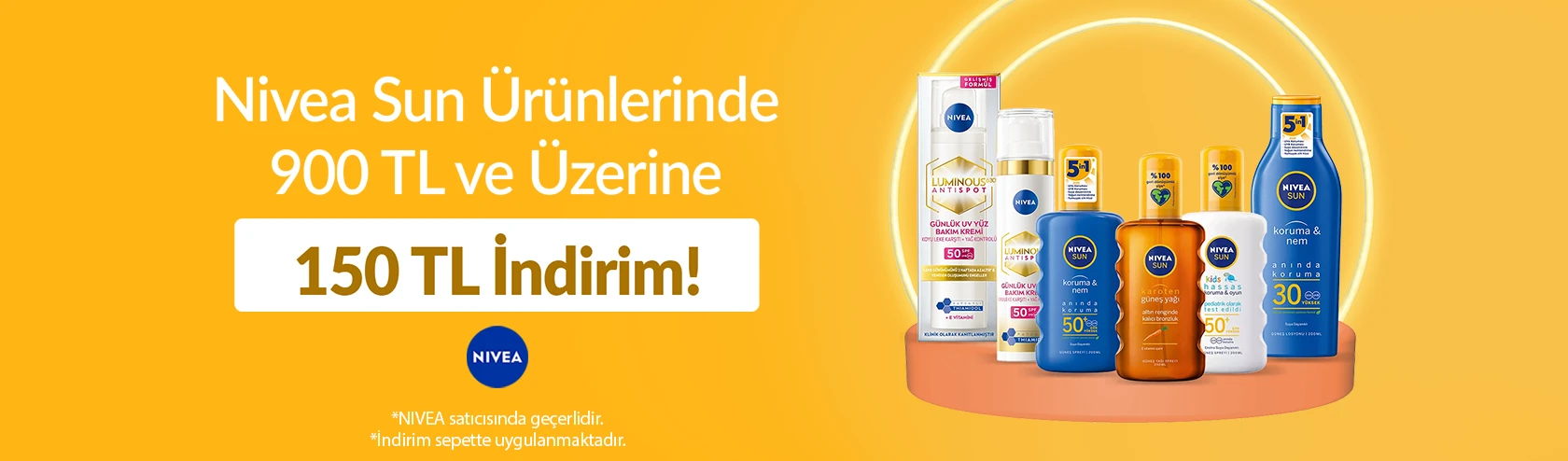 Nivea Sun Ürünlerinde 900 TL ve Üzerine Sepette 150 TL İndirim !
