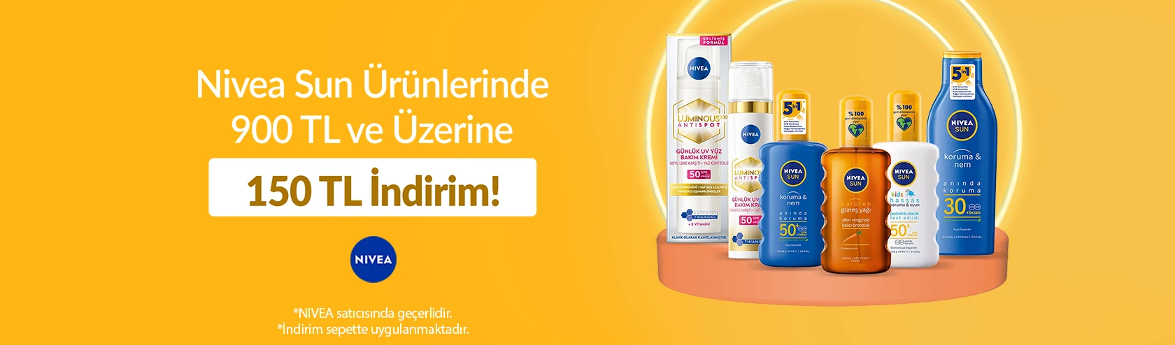 Nivea Sun Ürünlerinde 900 TL ve Üzerine Sepette 150 TL İndirim !