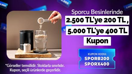 Sporcu Besinlerinde 2.500 TL'ye 200 TL , 5.000 TL'ye 400 TL Kupon
