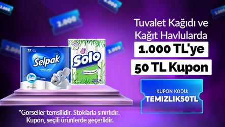 Tuvalet Kağıdı ve Kağıt Havlularda 1.000 TL'ye 50 TL Kupon Kodu TEMIZLIK50TL
