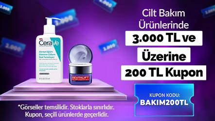 Seçili Cilt Bakım Ürünlerinde 3.000 TL ve üzerine 200 TL Kupon Kodu BAKIM200TL