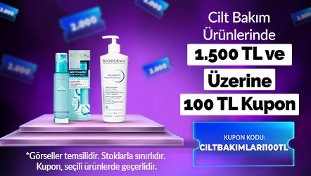 Seçili Cilt Bakım Ürünlerinde 1.500 TL ve üzerine 100 TL Kupon Kodu: CILTBAKIMLARI100TL
