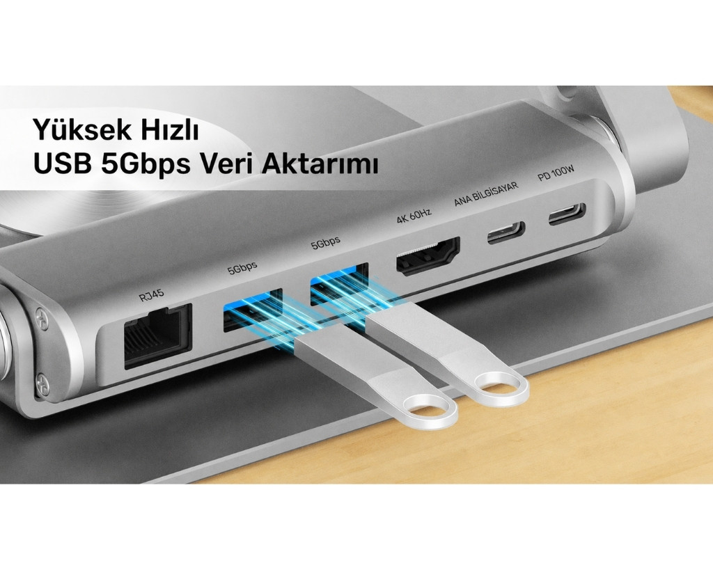 Unitek 360D 15.6″ Metal Notebook Standı Çıkarılabilir 5 in 1 USB-C Hub Dahil D1109B01