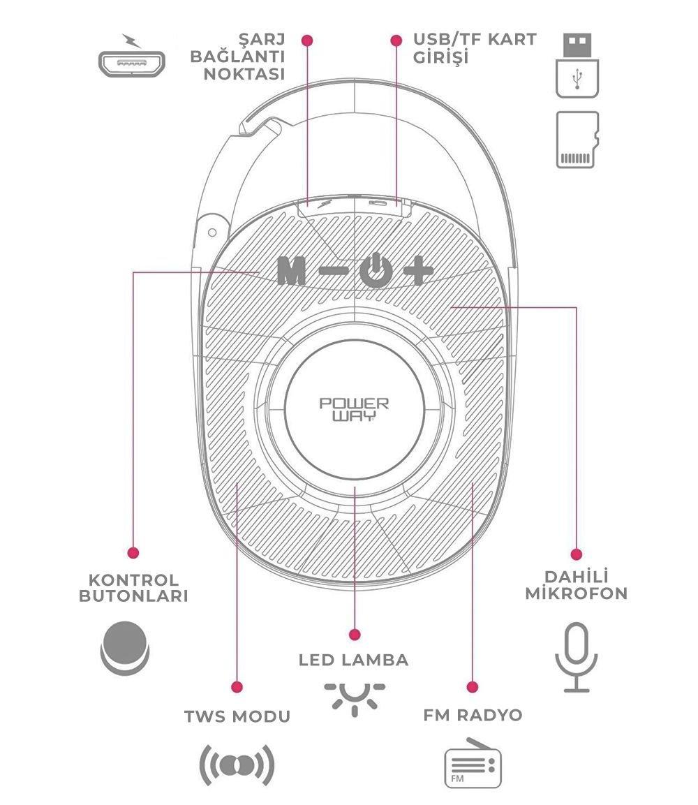 Powerway Lock Taşınabilir Şarjlı Bluetooth Speaker
