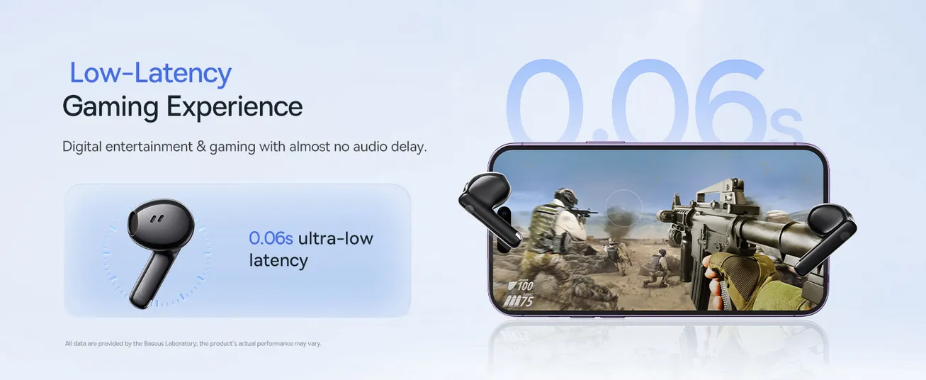 Baseus Bowie E13 True Wireless Earbuds with 12mm Diaphragm, 30H Battery, Low Latency 0.06s, BT 5.3, App Control – For Music, Gaming & Calls