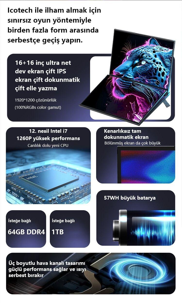 Icotech DS16 Plus Çift Ekranlı Dokunmatik Laptop