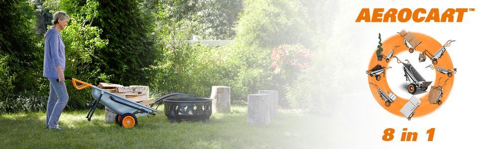 Worx Aerocart WG050 çok fonksiyonlu el arabası, 8'i 1 arada el arabası, torba tutucu, silindir tutucu