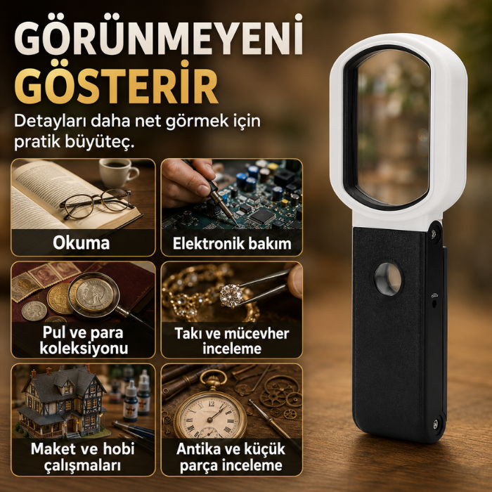 7018FX Katlanabilir ve El Tipi Işıklı Büyüteç ile Görünmeyen Detayları Görün