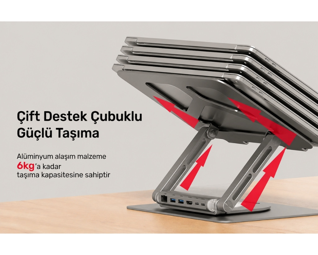 Unitek 360D 15.6″ Metal Notebook Standı Çıkarılabilir 5 in 1 USB-C Hub Dahil D1109B01