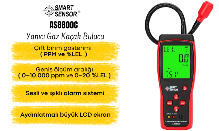 AS8800C Yanıcı Gaz Kaçak Bulucu Özellikleri