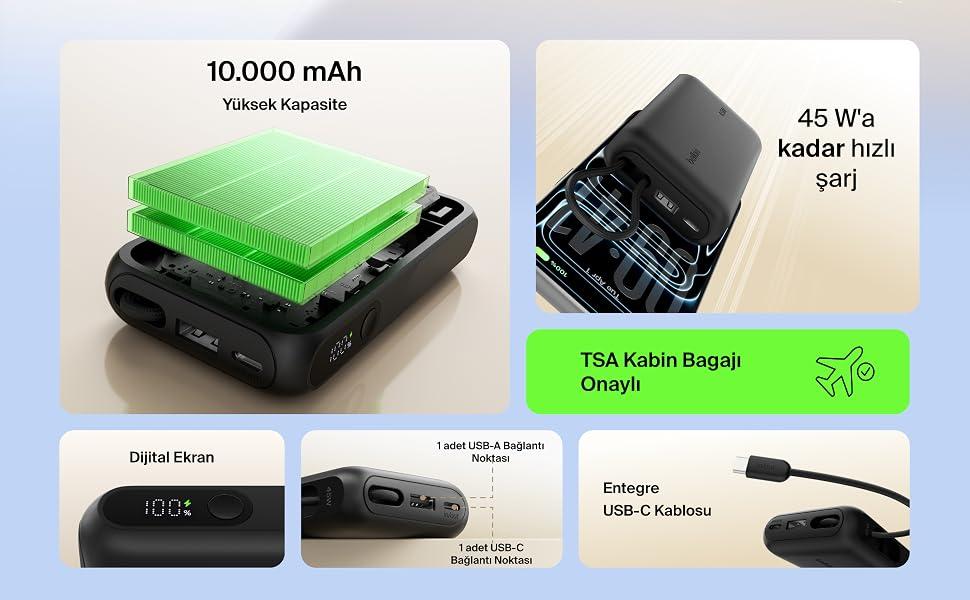 27K Power bank 240 W integrated cable