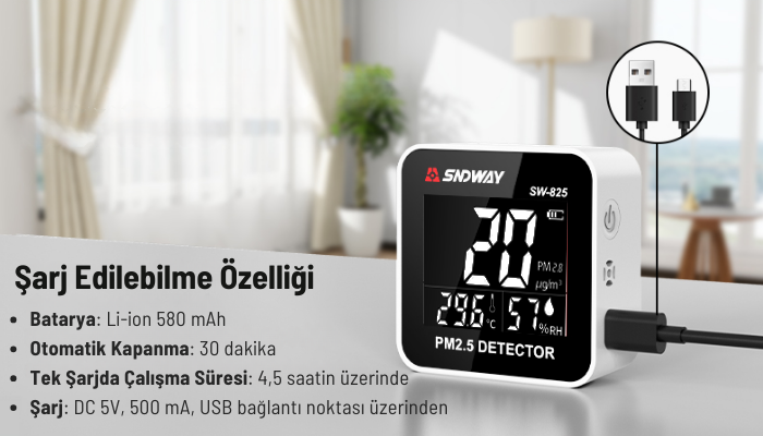 şarjlı pm2.5 dedektörü