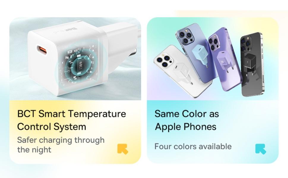 Baseus USB + USB-C Cep Telefonları ve Dizüstü Bilgisayarlar için Duvar Şarj Cihazı (Mor, 20W GaN 1C)