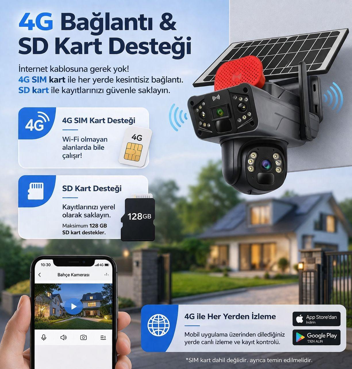 UNW-X59 2’li 4G Solar Güvenlik Kamerası (1 Sabit + 1 Hareketli) eSIM’li, 20GB İnternet Dahil, 32GB SD Kart Hediyeli, 12MP, Renkli Gece Görüşlü Görsel 1