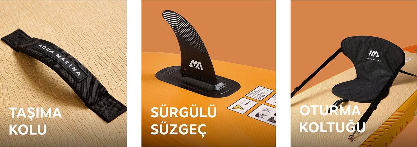 Aqua Marina Fusion taşıma kolu sürgülü fin ve oturma koltuğu uyum detayları