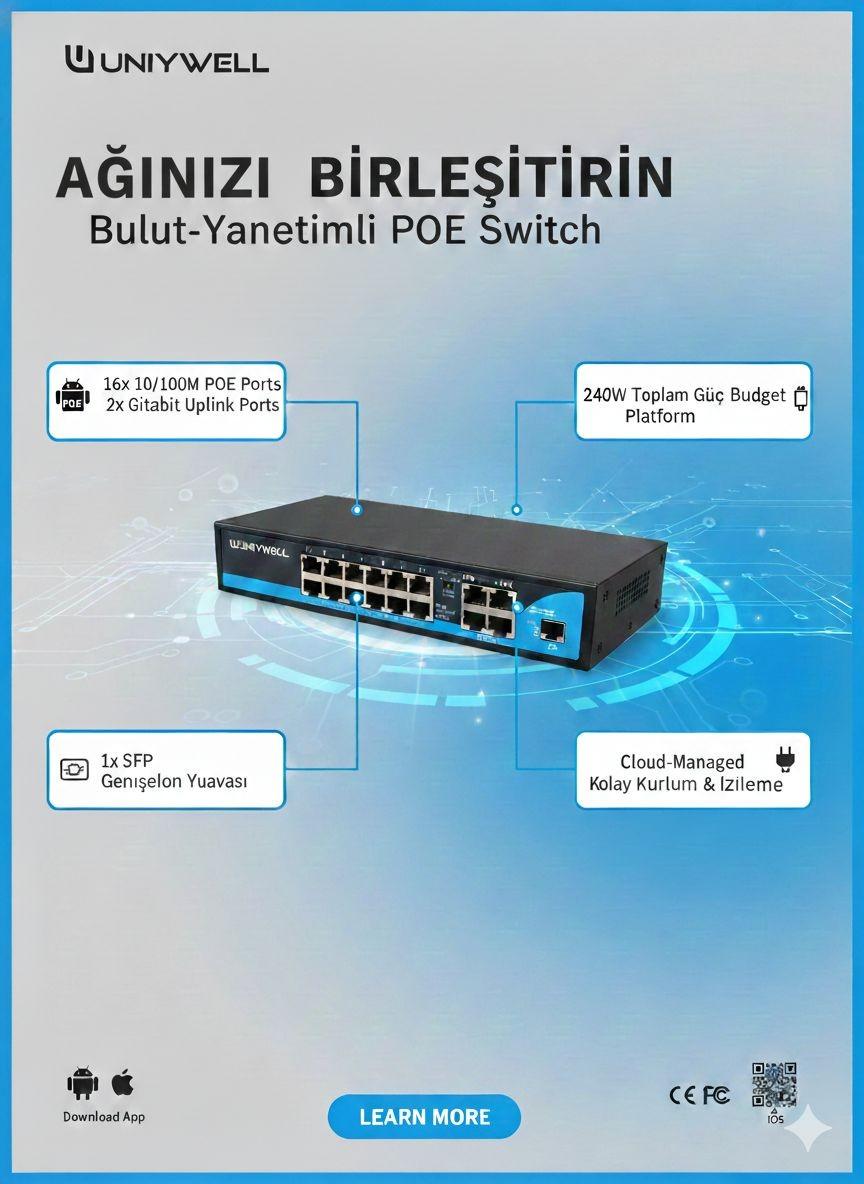 UNIYWELL UNW-PS316G 16+2 + 1SPF PORT POE SWİCTH