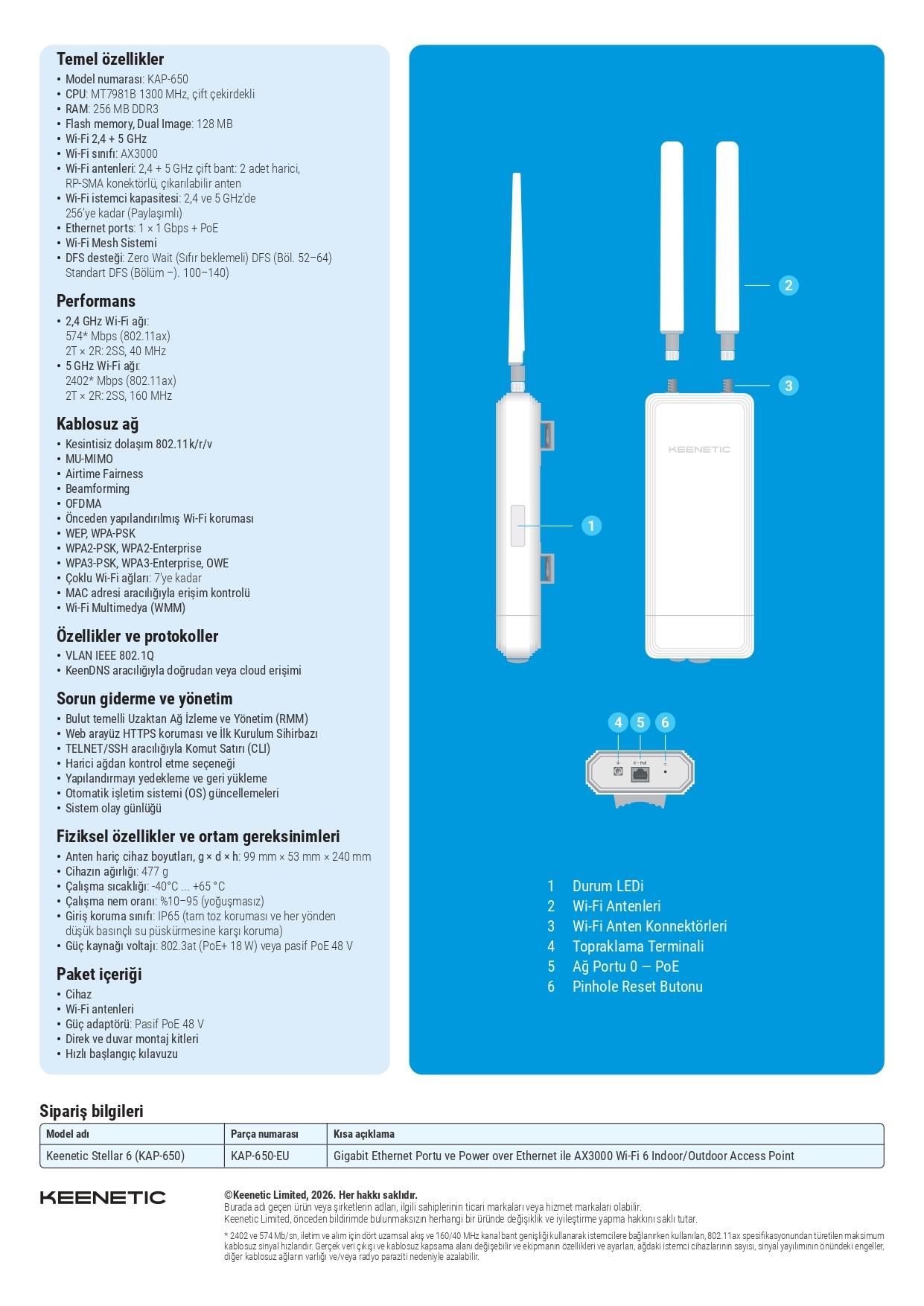 Keenetic Stellar 6 Gigabit Router Teknik Ozellikleri