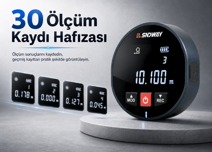 Dijital Rulo Mesafe Ölçer Ölçüm Kaydı Hafızası