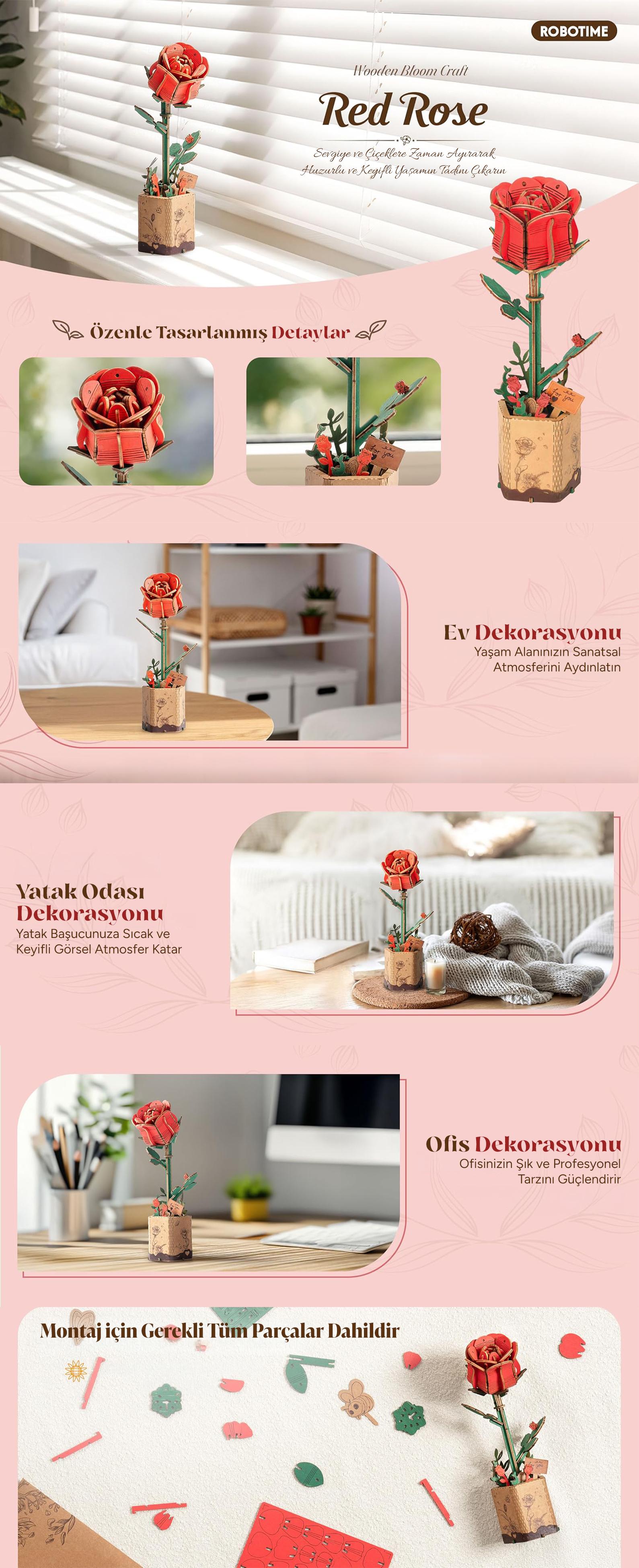 Rowood TW042 Red Rose 3D Wooden Puzzle