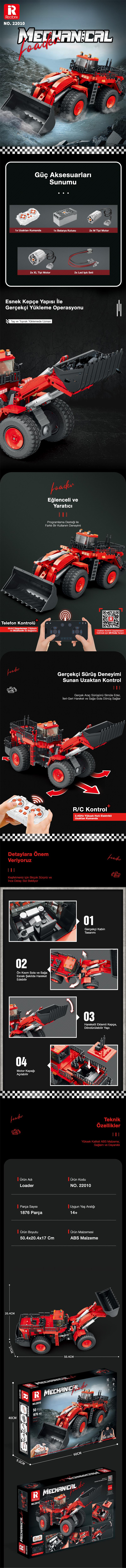 Reobrix RC Loader Red 22010 Brick Yapım Seti