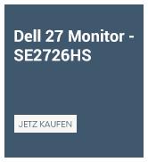 Metin "Dell 27 Monitor — SE2726HS" yazılıdır, ürün modeli etiketli. Dell monitörün teknik verileri ve model numarasını gösteren koyu mavi etiket.
