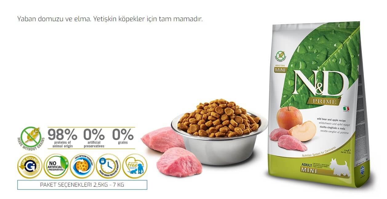 N&D Prime Domuzlu ve Elmalı Küçük Irk Köpek Maması 