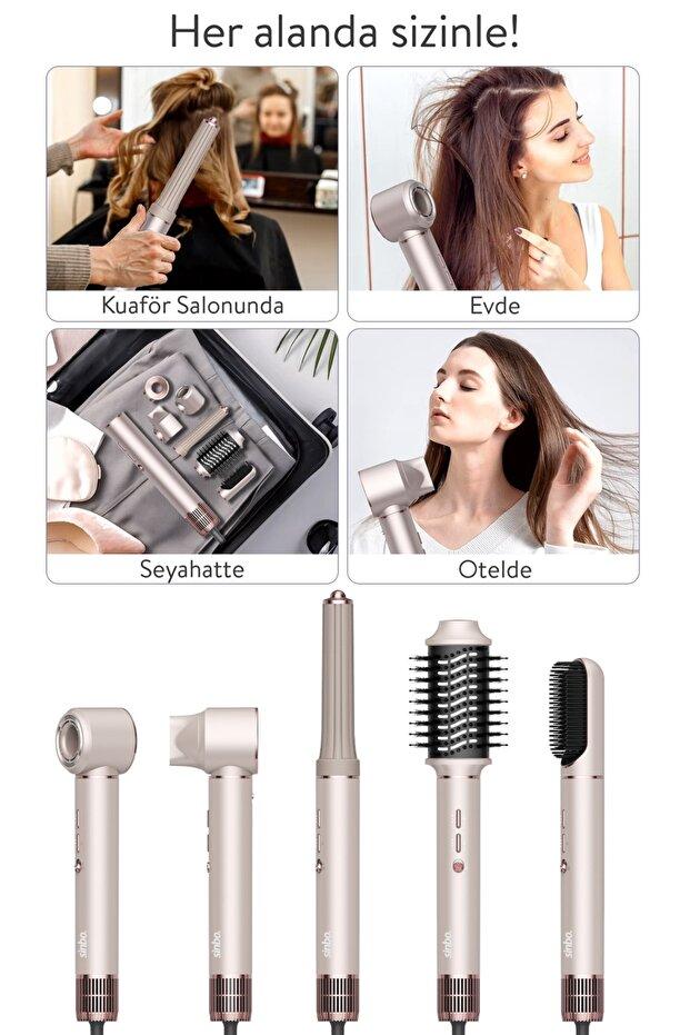 Sinbo SHD-1729 Pro Compact Multi-Styler Shiny Rose başlık ve aksesuar seti