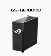 Metin okur: 'G5-BE18000'. Minimalist tasarım gösteren ROG markalı siyah masaüstü bilgisayar kulesi veya oyun PC kasası.