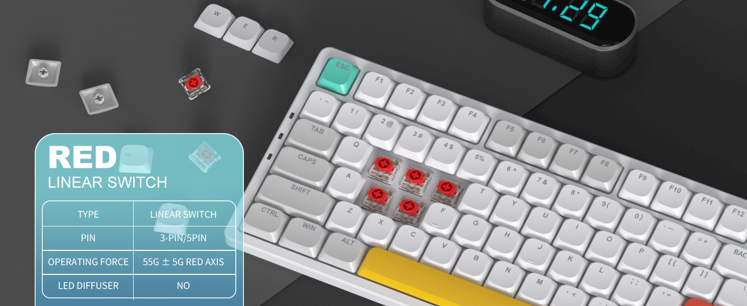 MageGee Moon84 RGB Low Profile Red Switch Triple Mode Kablosuz Mekanik Gaming Beyaz Klavye