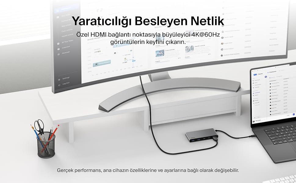 Cift USB-C baglanti noktali 7 baglanti noktali USB-C Hub