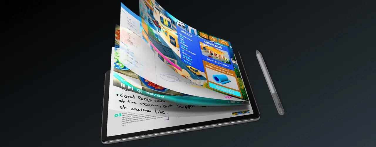 Lenovo Tab M11 tablet ve isteğe bağlı kalem kullanılarak notlar alınıyor.