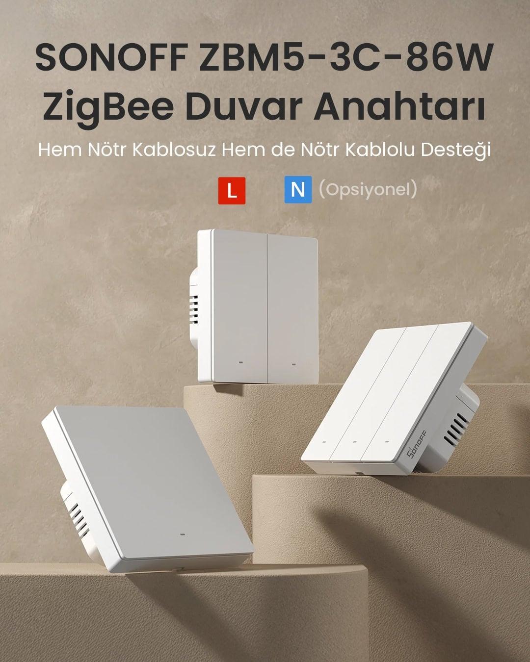 ZBM5-3c-86w ZigBee Akıllı Duvar Anahtarı Nötr ve Nötrsüz Uyumlu