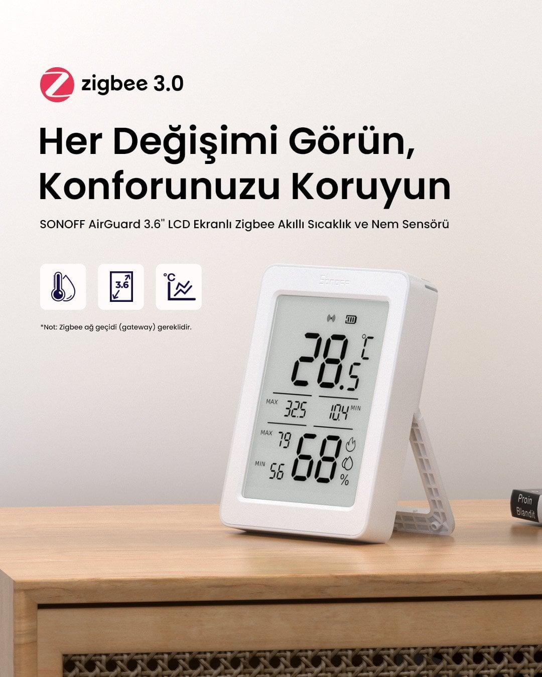 SONOFF AirGuard LCD Ekranlı Zigbee Akıllı Sıcaklık ve Nem Sensörü | SNZB-02DR2