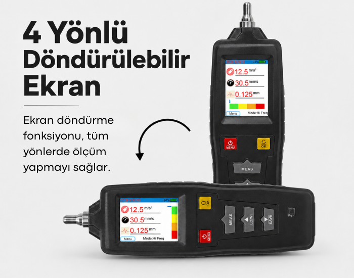 WT63C Vibrasyon Titreşim Ölçer Döndürülebilir Ekran