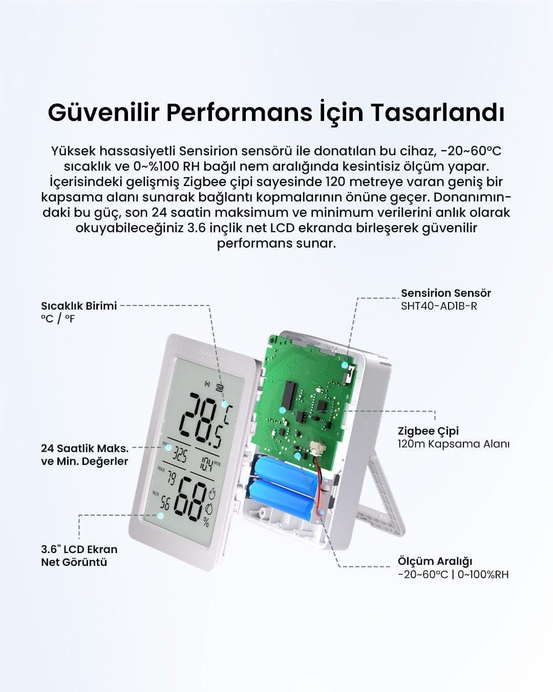 SONOFF AirGuard LCD Ekranlı Zigbee Akıllı Sıcaklık ve Nem Sensörü | SNZB-02DR2