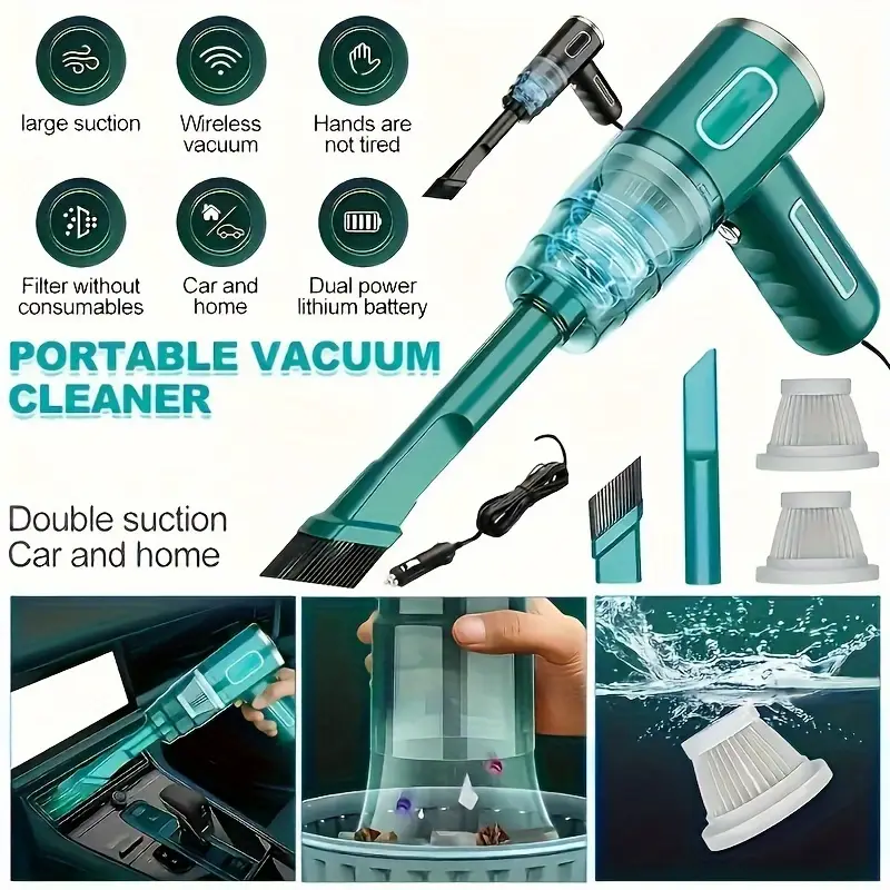taşınabilir 12v   elektrikli süpürge, düz kanatlı kuş ucu, 3.6 kpa emiş, 0.1-0.2l toz bardağı, kumaş filtre, 65db sessiz çalışma, kablolu 3-5m kablo, 0-200w tasarım gücü, pil gerektirmez ayrıntılar 2