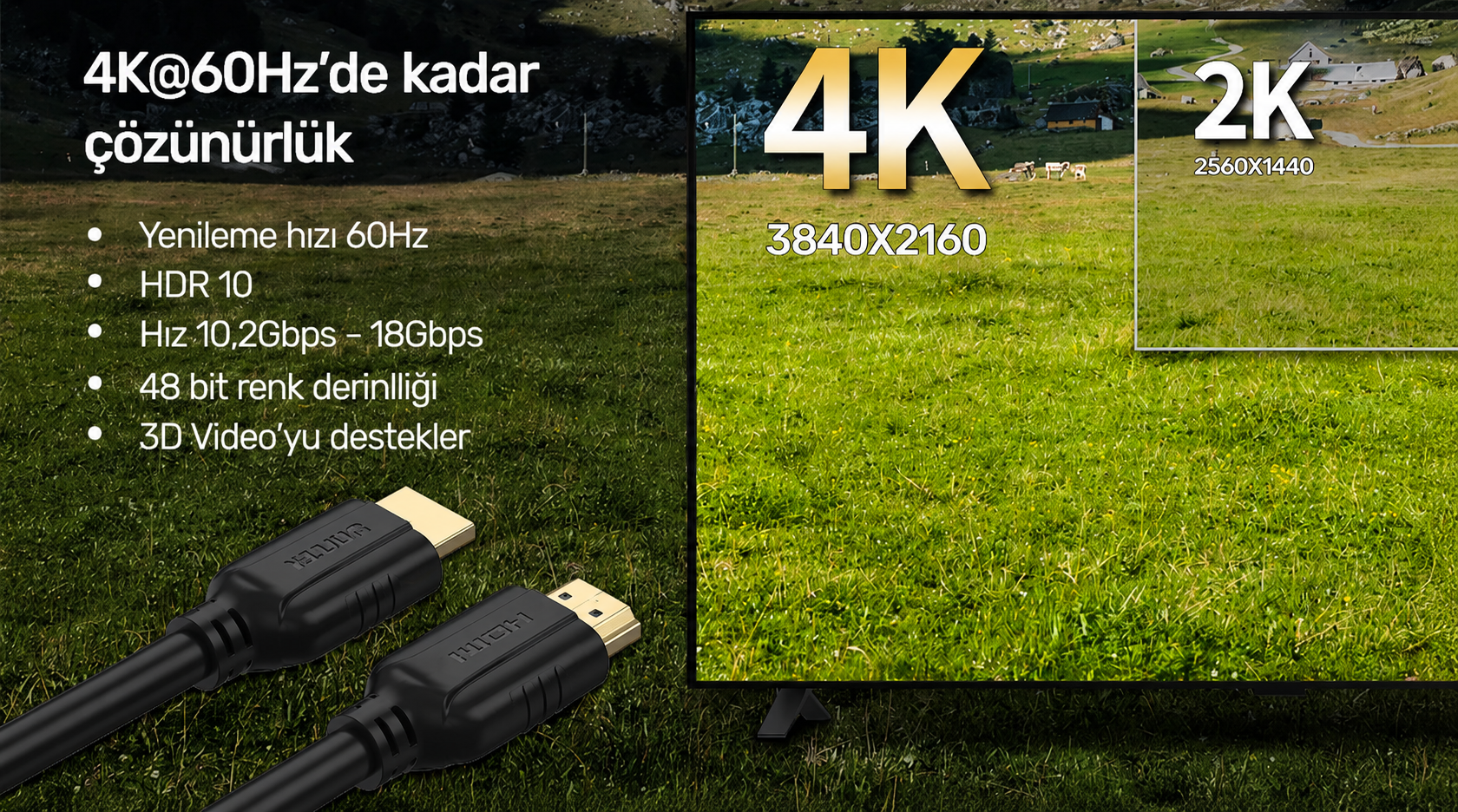 Unitek HDMI Kablo v2.0 4K&60Hz 20Mt C11079BK-20M