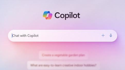 Açık pembemsi mor arka plan üzerinde Copilot uygulamasının arama çubuğunun yakından görünümü