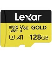 Lexar GOLD 128GB Mikro SD Kart, microSDXC UHS-II Bellek Kartı, V60, U3, A1, C10 microSD Kart, 280...