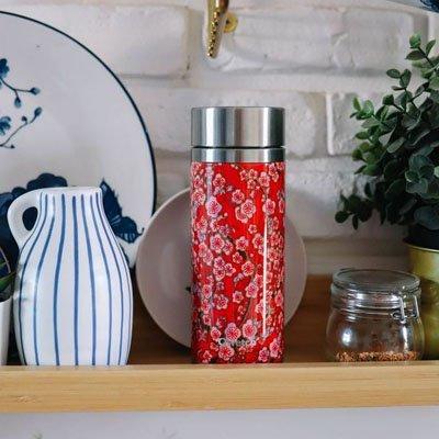 Qwetch QT5020 Çiçek Desenli Isı Yalıtımlı 400 ml Termos - Kırmızı
