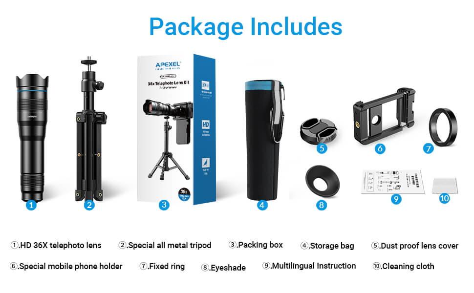 2023 Yeni 36X telefoto akıllı telefon lens seti paket listesi