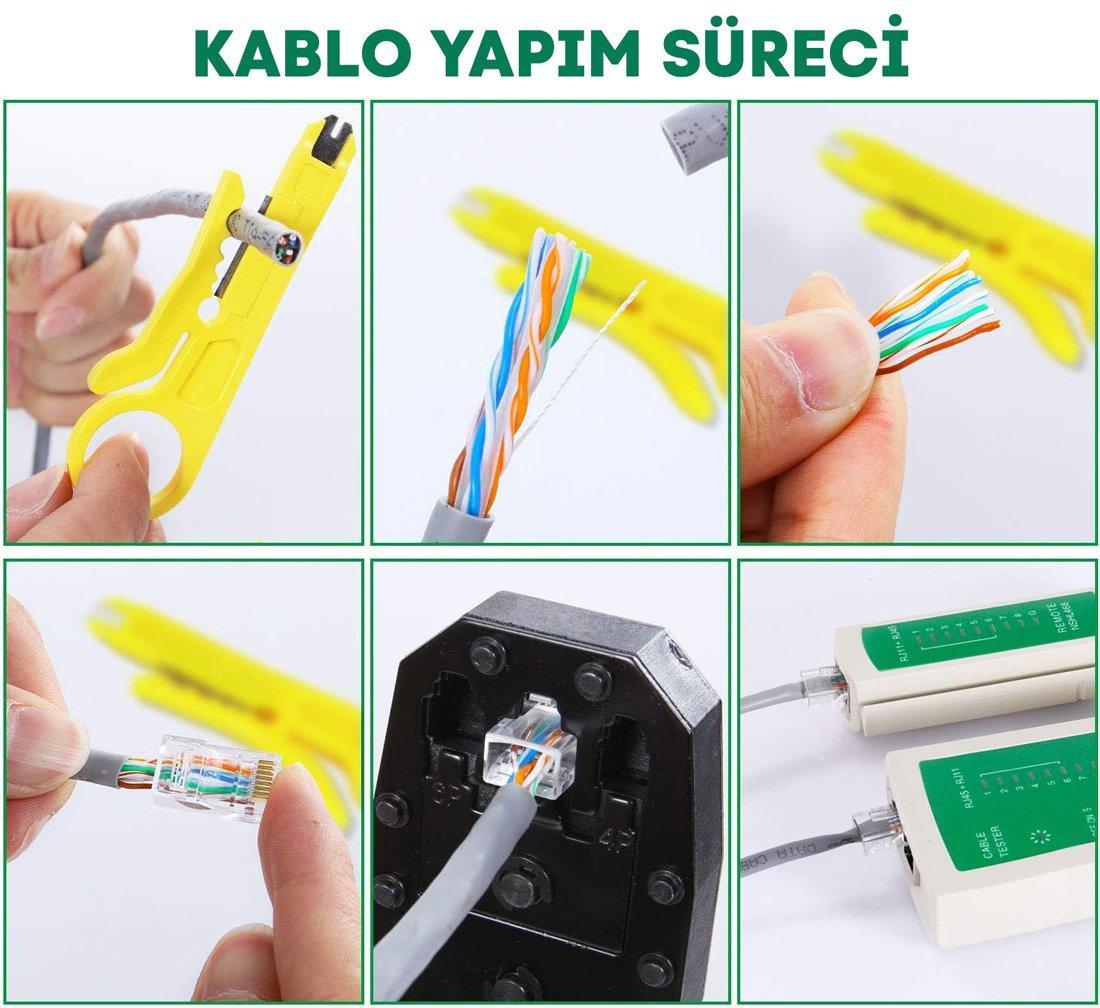 Powermaster PM-15953 RJ9-RJ11-RJ45 3'lü Penseli Kablo Test ve Onarım Seti İçerik