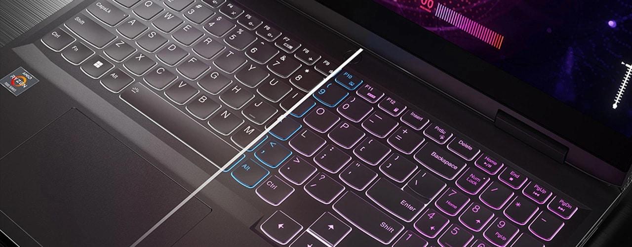 Closeup of Lenovo LOQ 15APH8 that comes in either white or RGB backlighting.