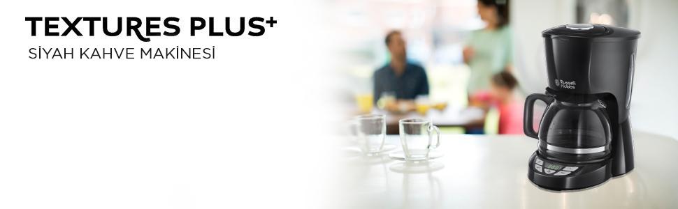 Textures Plus, Siyah Kahve Makinesi, Coffee Machine,Showerhead Technology, Duş Başlığı Teknolojisi,