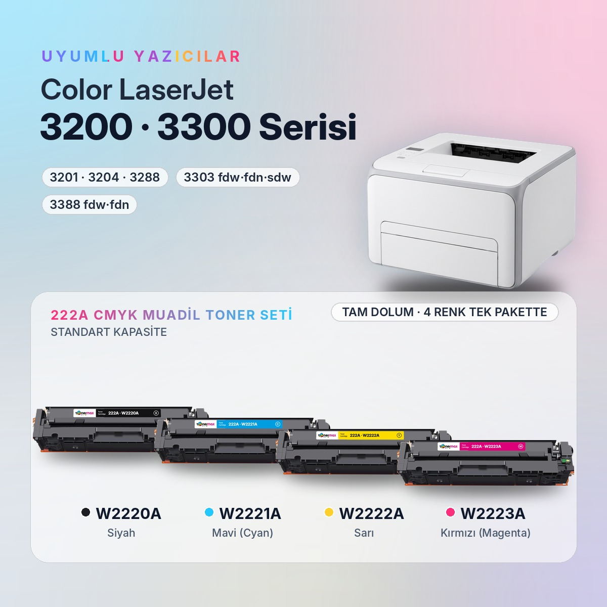 222A CMYK Muadil Toner Seti uyumlu yazıcı modelleri